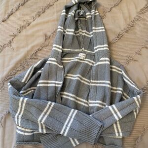 La Hearts Gray and White Striped Cropped Hoodie